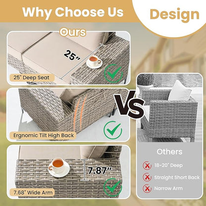 HOOOWOOO Outdoor Sectional Furniture Set,8 Pieces Wicker Patio Conversation Sets,L Shape All Weather Outside Couch Sofa Set with Swivel Chairs Ottoman,Beige