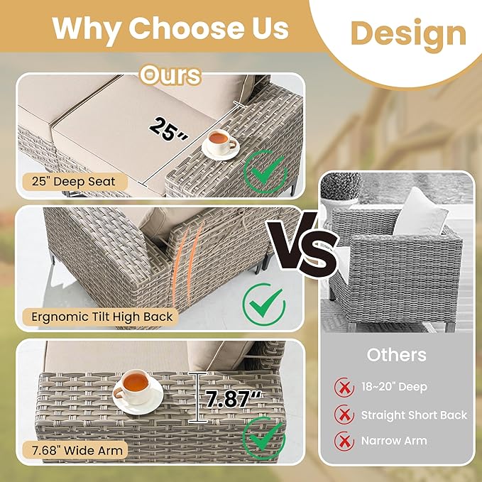 HOOOWOOO Outdoor Sectional Furniture Set with Fire Pit Table,9 Pieces Wicker Patio Conversation Sets,L Shape All Weather Outside Couch Sofa Set with Swivel Chairs Ottoman,Beige