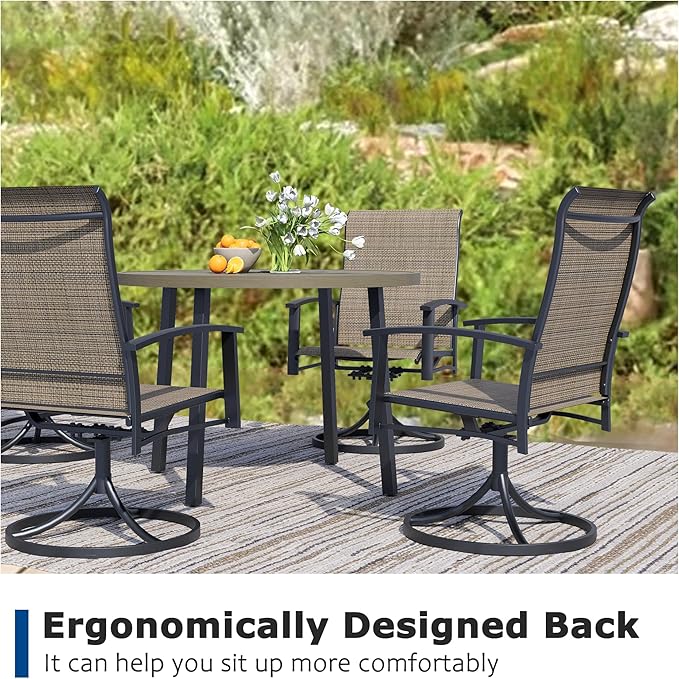 Patio Swivel Chairs Set of 2, Outdoor Swivel Chairs with Armrest, High Back Patio Chair with Metal Frame, All-Weather Outdoor Dining Chair for Deck, Porch and Lawn, Mocha
