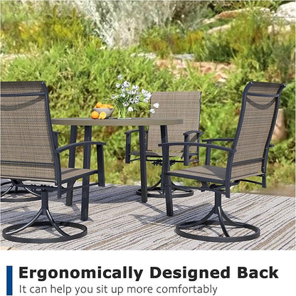 Patio Swivel Chairs Set of 8, Outdoor Swivel Chairs with Armrest, High Back Patio Chair with Metal Frame, All-Weather Outdoor Dining Chair for Deck, Porch and Lawn, Mocha