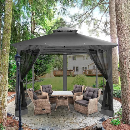 COBIZI Gazebo 10x10 Heavy Duty Gazebos with Improved Nettings Outdoor Gazebo Double Roof Patio Gazebos with Metal Steel Frame Outdoor Canopy for Patio, Deck, Backyard(Black)