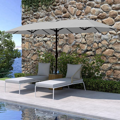 15FT Double Sided Patio Umbrella with Base Included Large Outdoor Market Umbrella with Crank Handle, UV Resistant Canopy, Sturdy Frame for Garden, Poolside, Deck, Light Gray