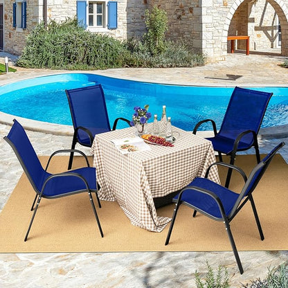 Tangkula 4 Pieces Patio Dining Chairs, Outdoor Stackable All Weather Heavy Duty Dining Chairs Set with Armrests, Support 330 LBS, for Poolside, Backyard, Garden, Deck, Front Porch (Navy)