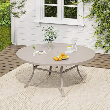 VICLLAX 9 Pieces Outdoor Dining Set, Patio Furniture Set of 8 Patio Swivel Dining Chairs and 60" Patio Round Table, Sandshell Chairs & Sandshell Tabletop