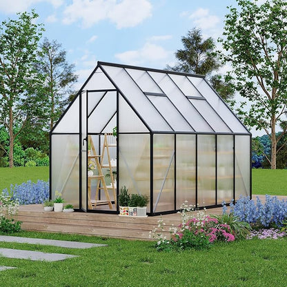 6 ft x9 ft Aluminum-Framed Polycarbonate Greenhouse, Heavy Duty Polycarbonate Greenhouse with Quick Setup Structure and Roof Vent, Large Enhanced Aluminum Green House Kit for Outdoors