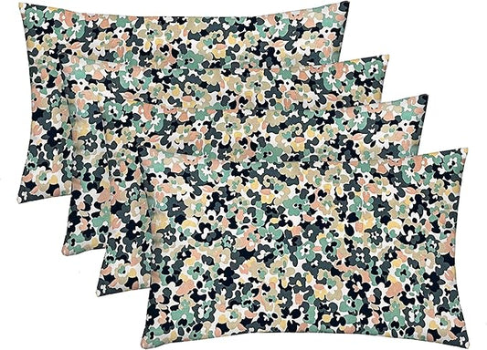 RSH DECOR: Lumbar Throw Pillows Set of 4 | 20” x 12" | All-Weather Spun Fabric | Water and Fade-Resistant | Outdoor Support Pillows for Patio Furniture | Cranston Greige Blue Floral