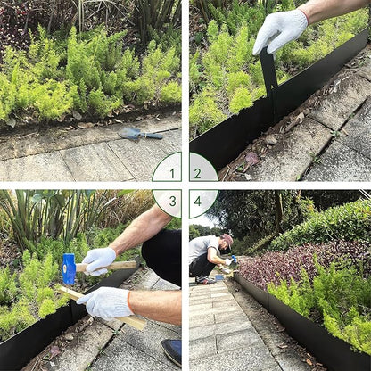 Metal Landscape Edging 6 Pack 40" L x 12.5" H,Galvanized Bendable Metal Garden Edging,Hammer- in Steel Landscape Edging with a Pair of Gloves and 7 Clips,Black (20 FT Total)
