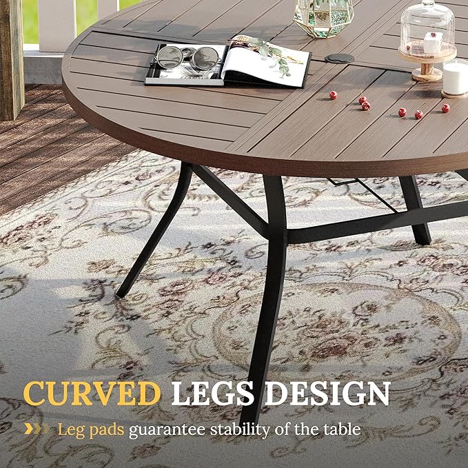 VICLLAX 7 Pieces Patio Dining Set for 6, Outdoor Furniture Set Includes 53" Outdoor Round Table and 6 Patio Swivel Chairs for Lawn Garden, Sandshell Color Tabletop and Fabric