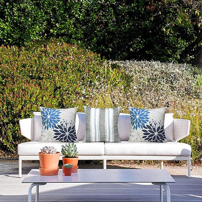 DFXSZ Outdoor Throw Pillow Covers 16x16 Inch Set of 2 Spring Summer Geometric Elegant Decorative Throw Pillows Blue Outdoor Waterproof Pillow Covers for Patio Funiture Garden Couch 158A16