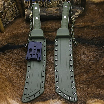 BA-KOR 15.8in Full Tang Japanese Style Outdoor Knife –8mm DC53 Steel, Nylon Fiber Handle &Sheath, Hunting Survival Knife+(5.9in) cerium igniter (Green-handled white blade (8mm))