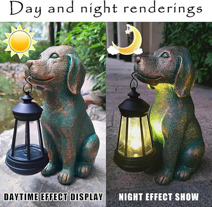 Dog Garden Statues with Solar Lantern Outdoor Decor-Dog Solar Figurines Lights Decorations for Patio Yard Lawn Ornaments-Gifts for Birthday Easter Housewarming