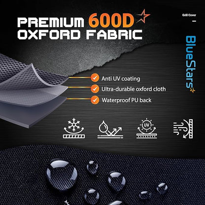 BlueStars 58 inch Grill Cover – Heavy‑Duty Waterproof 600D BBQ Cover for Outdoor Gas Grills, Compatible with Genesis, Weber, Char‑Broil & Nexgrill Models, UV & Rip‑Resistant, Black