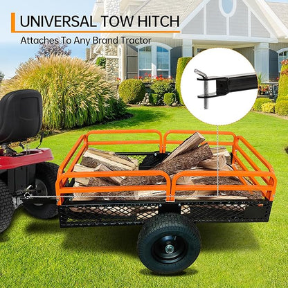 Heavy Duty Steel Dump Cart, 1500 Lbs Utility Garden Trailer, ATV Dump Trailer with Removable Sides, 15 Cubic Feet HD Agricultural Trailers for Tractor Lawn Mower Garden