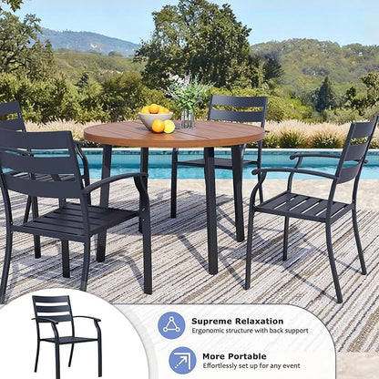 Patio Dining Chairs Set of 4, Black Stackable Outdoor Dining Chairs with Armrest and Wide Back, Wrought Iron Patio Furniture Chairs for Lawn, Backyard, Garden & Deck, Supports 300 LBS