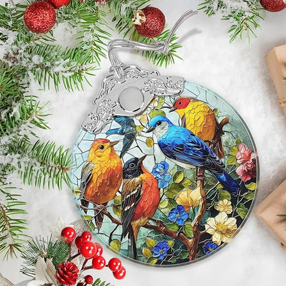 Birds on Branches Stained Glass Orament - Christmas Ornament - Christmas Decorations for Tree - Holiday Present ldeas - Gift Exchange