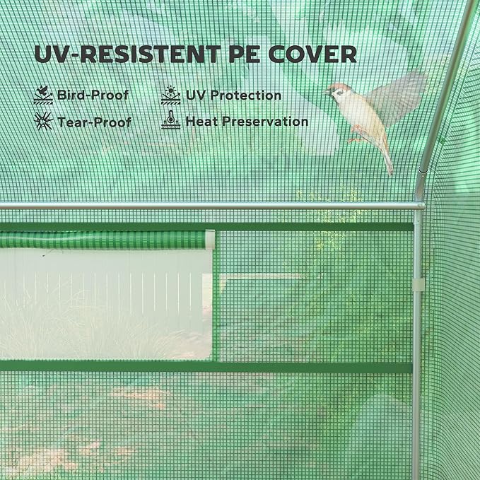 Outsunny 13' x 10' x 6.5' Hoop House Greenhouse with Large Windows and Zippered Door, Large Walk-in Tunnel Green House with Upgraded Galvanized Steel Frame, PE Cover, Gardening Plant Hot House, Green