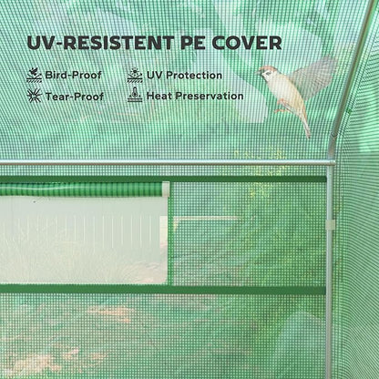 Outsunny 13' x 10' x 6.5' Hoop House Greenhouse with Large Windows and Zippered Door, Large Walk-in Tunnel Green House with Upgraded Galvanized Steel Frame, PE Cover, Gardening Plant Hot House, Green