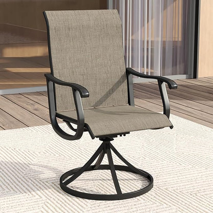 VICLLAX Patio Dining Set for 4, 5 Pieces Outdoor Furniture Includes 40.6" Round Patio Table with Umbrella Hole and 4 Outdoor Swivel Chairs for Lawn Garden, Black Tabletop and Mixed Brown Fabric