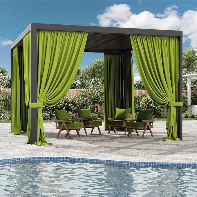 Gazebo Universal Replacement Privacy Curtain,10'×12' Gazebo Outdoor Waterproof Curtains, 4-Panels Sidewall Curtains with Double Zipper for Patio Canopy, Garden and Backyard (Curtain Only)