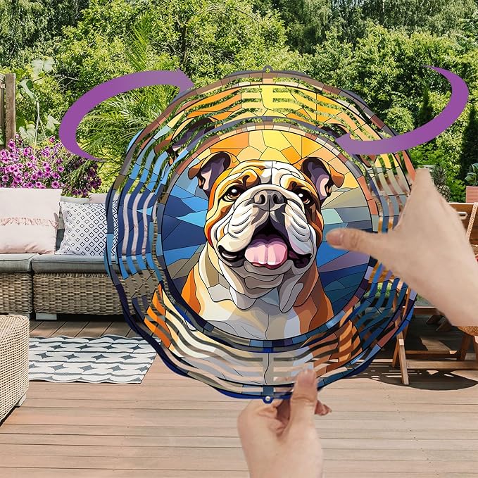 Bulldog Wind Spinners Outdoor Dog Memorial Gifts, 3D Metal Kinetic Hanging Garden Wind Spinner, Spinner Decor, Wind Sculptures for Outdoor & Indoor, Window, Yard Decor (Bulldog 3)
