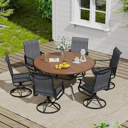 VICLLAX Outdoor Patio Round Dining Table, 47.2"x 47.2" Aluminum Tabletop with Storage Shelf for Deck Lawn Garden Backyard, Walnut