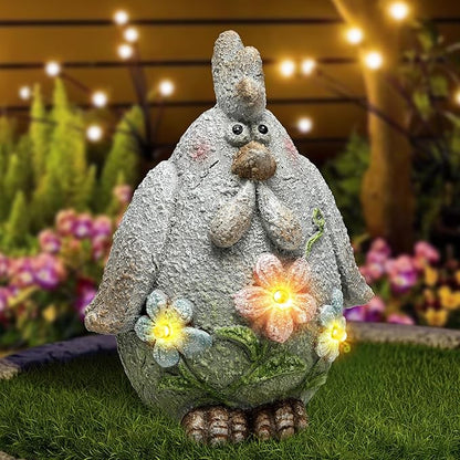 Solar Chicken Garden Statue with LED Lights for Outdoor Decoration,Chicken Statue Sculpture Yard Decorations, Outdoor Animal Figurine Gifts for Garden Patio Lawn Backyard Farmhouse