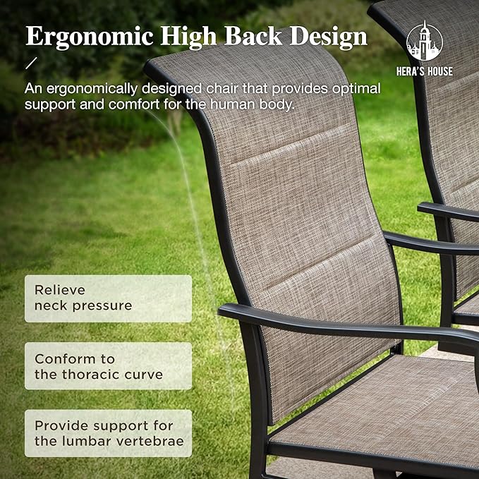 HERA'S HOUSE Patio Outdoor Swivel High-Back Rocking Chairs of 8, Outdoor Dining Chairs with All Weather Textilene Fabric,Wide Metal Armrests for Lawn, Porch or Garden