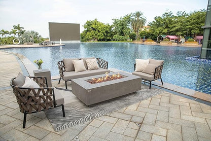 AMS Creations | Madison 60" Rectangular Natural Gas Outdoor Fire Pit Table | Light Gray Concrete GFRC | Limestone Texture or Surface | Electronic Ignition | Outside Backyard Fireplace