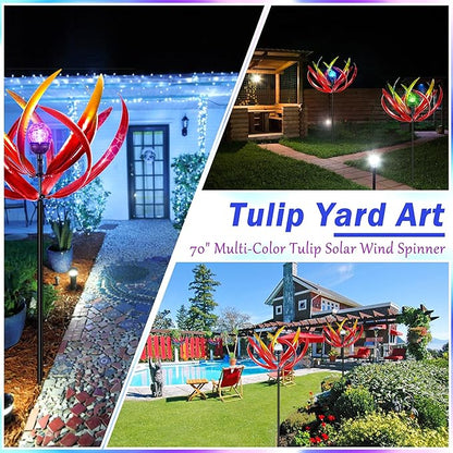 Large Solar Wind Spinners Outdoor for Yard Decor,70 inch Multi Color Tulip Wind Spinner,Outdoor Metal Wind Sculptures & Spinners with Stake,Wind Mill for Yard Art Lawn Garden Decor