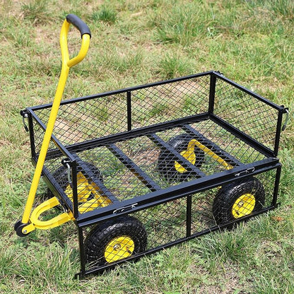 Steel Garden Cart 400 lbs Capacity with Removable Steel Mesh Sides to Convert into Flatbed, Utility Metal Wagon 180°Rotating Handle Multi-Purpose