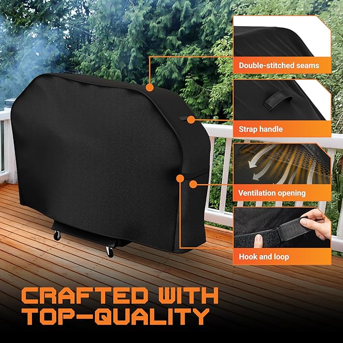 BlueStars 52 inch Grill Cover – Heavy‑Duty Waterproof 600D BBQ Cover for Outdoor Gas Grills, Compatible with Genesis, Weber, Char‑Broil & Nexgrill Models, UV & Rip‑Resistant, Black