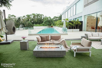Elementi | Bundle Hampton Gas Fire Pit Cast Concrete 56" Rectangular Fire Table, Outdoor Fire Pit Electronic Ignition | Canvas Cover, Lava Rock Included | Light Gray (Natural Gas)