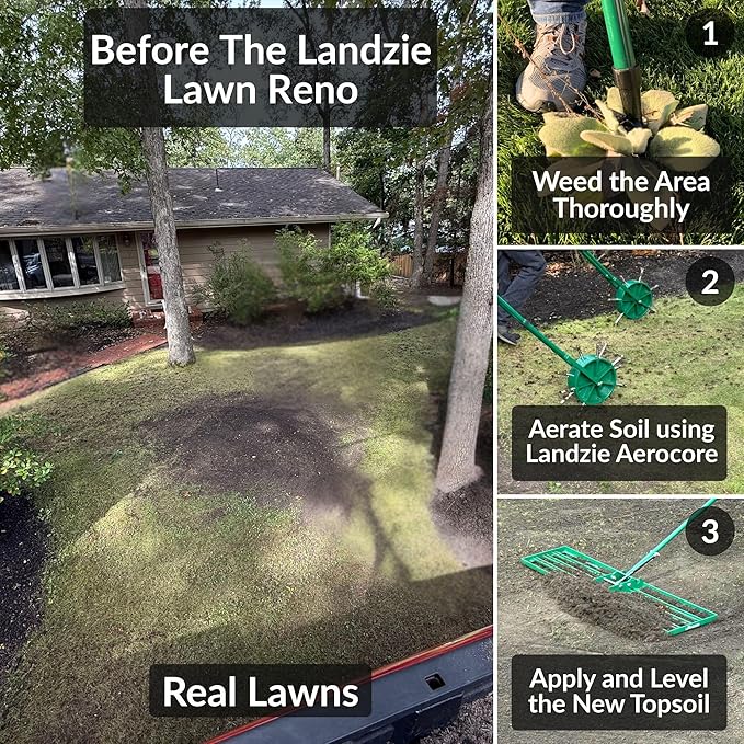 Landzie AeroLeveler - The Lawn Leveling Rake That Never Flips - Patented 48" inch Wide Pneumatic Lawn Level for Yard, Dirt, Soil, Sand, Provides Stability and Control (Pneumatic 48" Leveling rake)