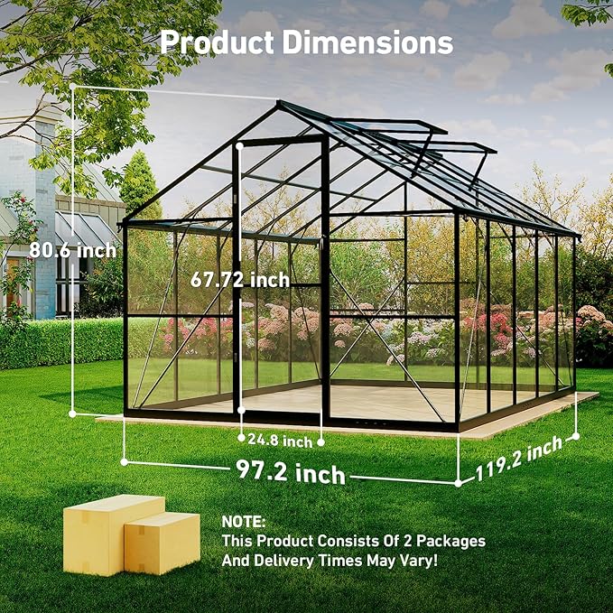 8×10FT Green Houses for Outside , Walk in Polycarbonate Greenhouse for Outdoors, Greenhouse Kit with Endurance PC Transparent Panels, Withstands Wind and Snow to Protect Vegetable or Plants