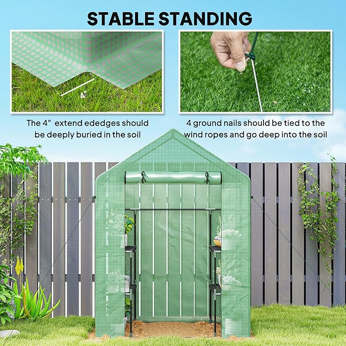 Outsunny 56" x 29" x 76" Portable Walk-In Garden Greenhouse with Built In 3-Tier Shelves