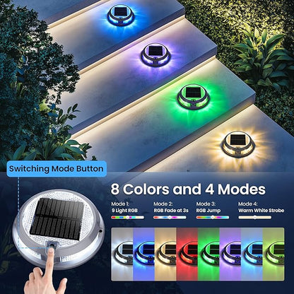 SOLPEX Solar Driveway Lights 8 Pack,Multi-Color Deck Light Outdoor IP68Waterproof,Solar Pathway Lights Outdoor for Dock,Sidewalk,Stair