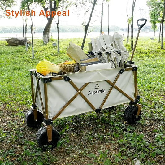 Collapsible Wagon - 330lbs Heavy Duty; Beach & Garden Cart with Big Wheels;White Wagons Carts for Grocery Sports Garden Shopping Camping