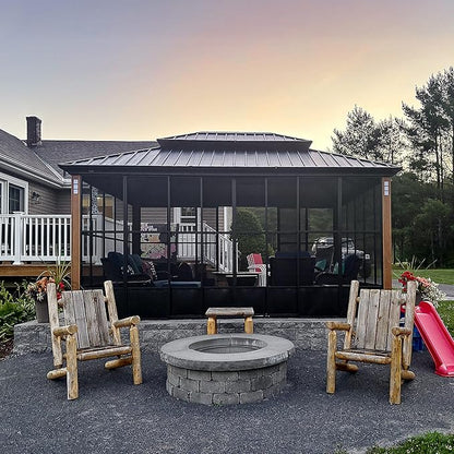 PURPLE LEAF 12' X 16' Sunroom Patio Hardtop Gazebo Double Top Galvanized Steel Roof Outdoor Screen House Aluminum Solarium Backyard Sun Room
