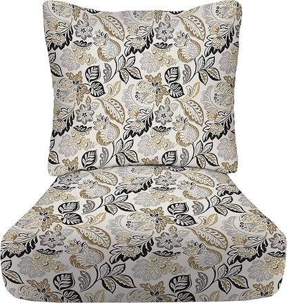 RSH DECOR Deep Seating Cushion with Pillow Back | 23.5” x 25” Seat | Water and Fade-Resistant Spun Fabric | Outdoor Chair Cushion Set for Patio Furniture | Dailey Pewter Black Floral