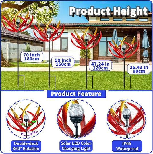 Large Solar Wind Spinners Outdoor for Yard Decor,70 inch Multi Color Tulip Wind Spinner,Outdoor Metal Wind Sculptures & Spinners with Stake,Wind Mill for Yard Art Lawn Garden Decor