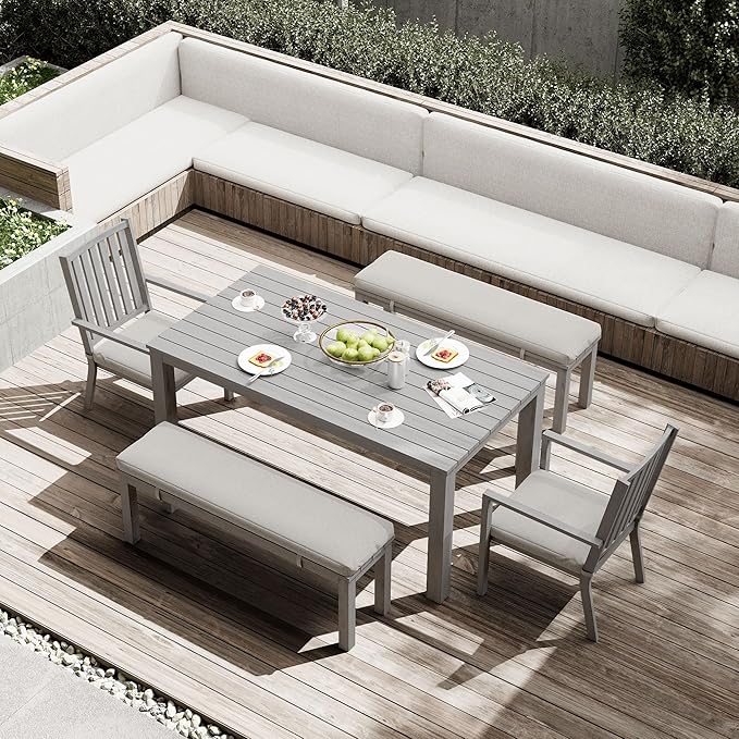 Outdoor Patio Bench, Metal Aluminum Outdoor Bench with Waterproof Cushions, Furniture Seating for Porch, Balcony, Deck, Backyard, Gray