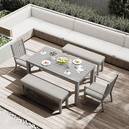 Outdoor Patio Bench, Metal Aluminum Outdoor Bench with Waterproof Cushions, Furniture Seating for Porch, Balcony, Deck, Backyard, Gray