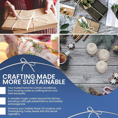 Organic Butcher’s Twine for Cooking & Trussing – 2mm Heavy-Duty Natural Cotton Kitchen Twine 1000 Feet – Food-Safe, Oven-Safe String for Meat, Turkey, Baking, & Crafts