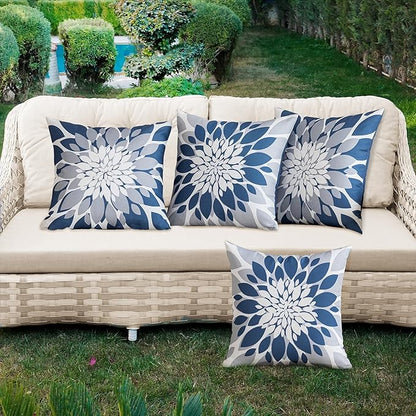 Qahing Pack of 4 Outdoor Waterproof Pillow Covers 22x22 Decorative Outdoor Throw Pillows Garden Square Cases for Patio Furniture, Couch, Tent Sunbrella, Bench, Blue Grey