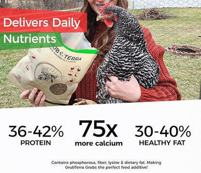 GrubTerra Golden Dried Black Soldier Fly Larvae - Premium Supplement to Increase Egg Production for Hen Treats, Bird Feed, Chicken Feeder, Pet Bird Food, and Wildbird Feed, Never from China! (10lb)