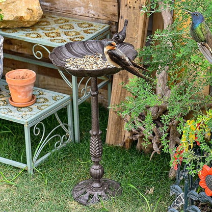 Sungmor Cast Iron Bird Bath for Outside, 21 Inch Height Garden Standing Feeder, Antique Style & Shell-Shape Bird Bath Bowl, Decorative Pedestal Birdbath, Outdoor Yard Deck Patio Ornament