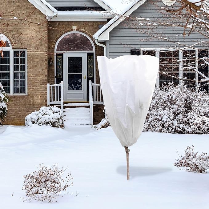 EZGOODZ White Winter Plant Covers Freeze Protection, 31.6 x 47 Inch. Pack of 2 Plant Winter Cover Protection with Drawstring. Tree Plant Protectors for Winter. Lightweight Anti Frost Plant Cover