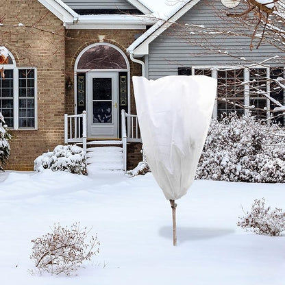 EZGOODZ White Winter Plant Covers Freeze Protection, 31.6 x 47 Inch. Pack of 2 Plant Winter Cover Protection with Drawstring. Tree Plant Protectors for Winter. Lightweight Anti Frost Plant Cover