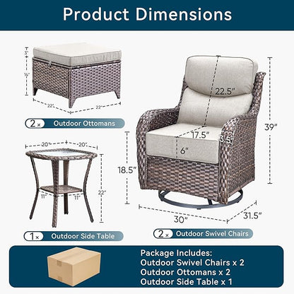 Luxury High Back Outdoor Furniture with 6-Inch Thick Cushions, Patio Furniture Set with Ottomans, 5 PCS Wicker Conversation Set for Porch, Balcony, Deck and Yard