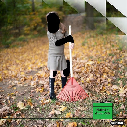 Leaf Rake, Red Kid Size Leaf Collector, Bulk Pack Gardening Rake, 24-Pack Plastic Rakes with Wood Handle, by Superio